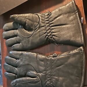 Black leather motorcycle gloves